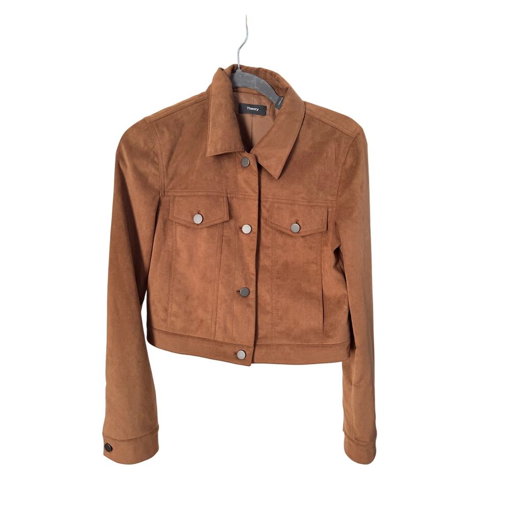 Theory Fulton Jacket Women's Small Cropped Brown Faux Suede